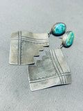 One Of The Most Unique Ever Vintage Native American Navajo Turquoise Sterling Silver Earrings-Nativo Arts
