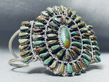 Superior Native American Navajo Green Turquoise Sterling Silver Cluster Bracelet-Nativo Arts