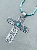 Huge Cross Vintage Native American Navajo Sterling Silver Turquoise Heishi Necklace-Nativo Arts