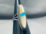 Amazing Vintage Native American Zuni Blue Gem Turquoise & Mother Of Pearl Sterling Silver Ring-Nativo Arts