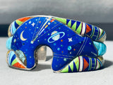 The Most Intricate Southwest Bear Turquoise Lapis Sterling Silver Inlay Bracelet-Nativo Arts
