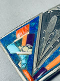 One Of The Best Vintage Native American Navajo Turquoise Inlay Sterling Silver Buckle-Nativo Arts