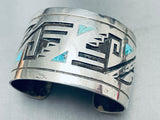 One Of The Best Vintage Native American Navajo Goemtric Sterling Silver Turquoise Bracelet-Nativo Arts