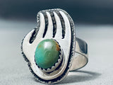 Important Vintage Native American Navajo Tom Jackson Royston Turquoise Sterling Silver Paw Ring