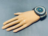Hand Carved Opulent Vintage Native American Zuni Turquoise Inlay Sterling Silver Bracelet-Nativo Arts
