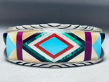 6.5 Inch Wrist Vintage Apache Turquoise Inlay Sterling Silver Bracelet Cuff-Nativo Arts