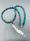 Gorgeous Vintage Native American Navajo Bisbee Turquoise Sterling Silver Feather Necklace-Nativo Arts