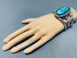 Tremendous Vintage Native American Navajo Pilot Mountain Turquoise Sterling Silver Bracelet-Nativo Arts