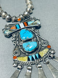 One Of The Finest Vintage Native American Zuni Turquoise Inlay Sterling Silver Necklace-Nativo Arts