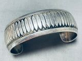 Superb Native American Navajo Handcarved Sterling Silver Convex Bracelet-Nativo Arts