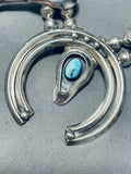 Gasp! Bisbee Turquoise Vintage Native American Navajo Sterling Silver Squash Blossom Necklace-Nativo Arts