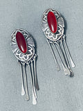 Native American Gorgeous Vintage Navajo Amber Sterling Silver Concho Earrings-Nativo Arts