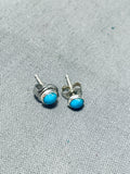 Traditional Native American Navajo Sleeping Beauty Turquoise Sterling Silver Earrings-Nativo Arts