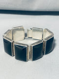 Incredible Vintage Native American Navajo Jet Sterling Silver Hinged Bracelet Signed-Nativo Arts