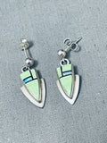 Extremely Detailed Vintage Native American Navajo Gaspeite Opal Sterling Silver Earrings-Nativo Arts