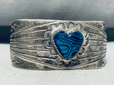 Paua Shell Heart!! Signed Vintage Native American Navajo Sterling Silver Bracelet-Nativo Arts