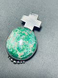 Signed Vintage Native American Navajo Damale Turquoise Sterling Silver Cross Pendant-Nativo Arts