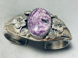 Flowers Of Charoite Vintage Native American Navajo Sterling Silver Bracelet Cuff-Nativo Arts