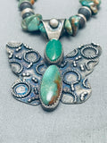 Chunky Green Turquoise Native American Navajo Sterling Silver Butterfly Necklace-Nativo Arts