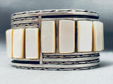 116 Grams 6.5 Inch Wrist Vintage Native American Navajo Pearl Inlay Sterling Silver Bracelet-Nativo Arts
