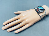 Superior Vintage Native American Navajo Blue Turquoise Leaf Sterling Silver Bracelet Cuff Old-Nativo Arts