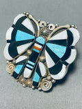 The Biggest Best Vintage Native American Navajo Butterfly Turquoise Sterling Silver Ring-Nativo Arts