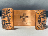 Ronnie Willie Native American Navajo Copper Cross Heart Bracelet-Nativo Arts