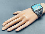 One Of The Best Ever Vintage Native American Navajo Squared Turquoise Sterling Silver Bracelet-Nativo Arts