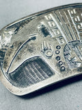 First Rate Vintage Native American Hopi Signed Massive Sterling Silver Buckle-Nativo Arts