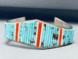 6.5 Inch Wrist Superior Vintage Native American Navajo Turquoise Inlay Sterling Silver Bracelet-Nativo Arts
