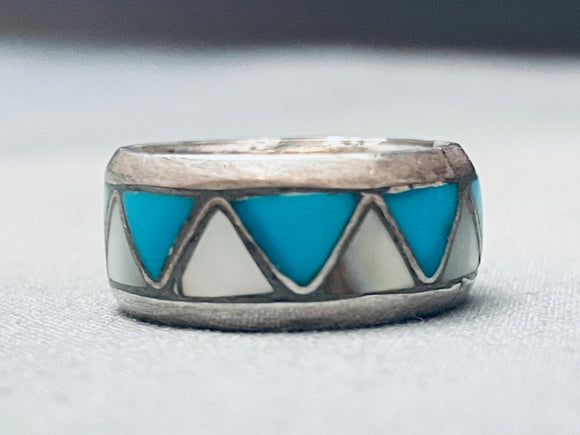 Rar Eben Morgan Vintage Native American Navajo Turquoise Inlay Sterling Silver Ring Old-Nativo Arts