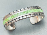 Intricate Vintage Navajo Gaspeite Inlay Sterling Silver Bracelet-Nativo Arts