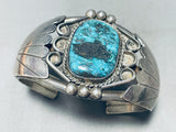 Superior Vintage Native American Navajo Pilot Mountain Turquoise Sterling Silver Bracelet-Nativo Arts