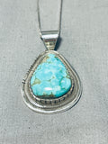 Brilliant Native American Navajo Signed 8 Turquoise Teardrop Sterling Silver Necklace-Nativo Arts