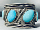 Slanted Huge Turquosie Vintage Native American Navajo Sterling Silver Bracelet-Nativo Arts