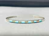 Very Intricate Vintage Native American Zuni Turquoise Opal Sterling Silver Inlay Bracelet-Nativo Arts