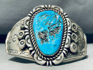 Leo Nez 71 Grams Vintage Native American Navajo Turquoise Sterling Silver Bracelet Cuff-Nativo Arts