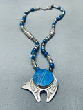 Incredible Vintage Native American Navajo Lapis Bear Sterling Silver Inlay Necklace-Nativo Arts