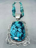 One Of The Biggest Best Native American Navajo Turquoise Sterling Silver Necklace-Nativo Arts