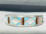 6' Wrist Vintage Navajo Turquoise Inlay Sterling Silver Bracelet Cuff-Nativo Arts