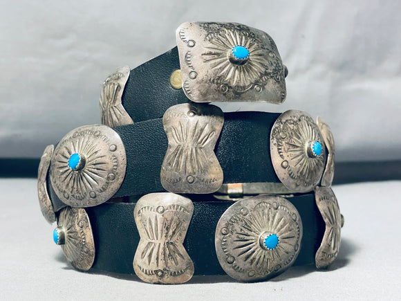 Incredible Vintage Native American Navajo Sleeping Beauty Turquoise Sterling Silver Concho Belt-Nativo Arts