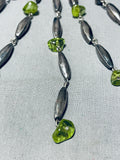 The Most Beautiful Vintage Native American Navajo Green Sterling Silver Dangle Necklace-Nativo Arts