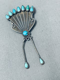 Evelyn Tsosie Superior Vintage Native American Navajo Turquoise Sterling Silver Pin