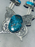 204 Grams Butterfly Native American Navajo Turquoise Sterling Silver Squash Blossom Necklace-Nativo Arts