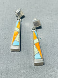 Marie Thompson Native American Navajo Turquoise Spiny Oyster Gaspeite Sterling Silver Earrings-Nativo Arts