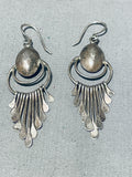 Dramatic Vintage Native American Navajo Signed Sterling Silver Dangle Earrings-Nativo Arts