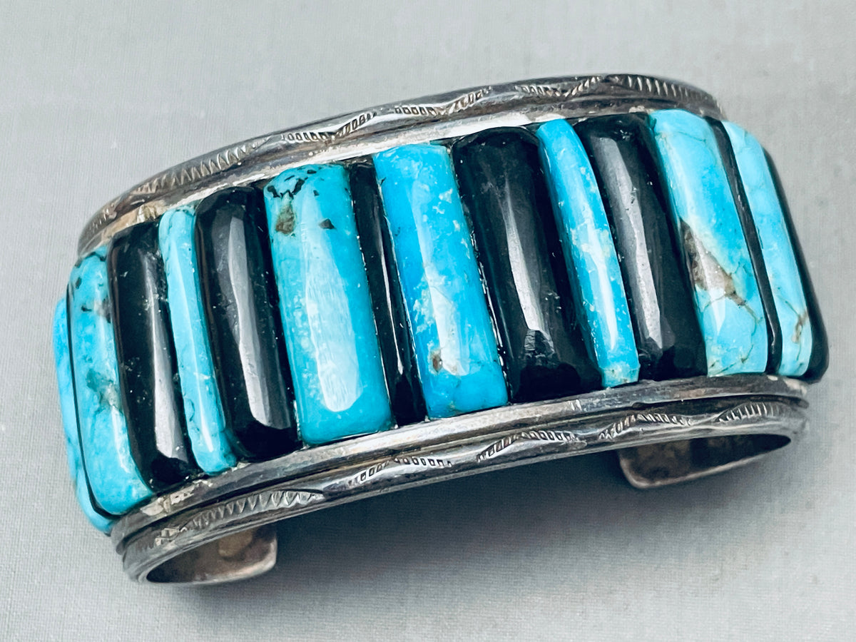 7 Inch Wrist Vintage Native American Navajo Turquoise Corn Row Sterlin ...
