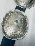 Huge Vintage Native American Navajo Hand Tooled Sterling Silver Turquoise Concho Belt Old-Nativo Arts