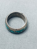 Very Old Vintage Native American Navajo Turquoise Inlay Sterling Silver Ring Sz 7-Nativo Arts