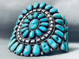 One Of The Finest Vintage Native American Navajo Turquoise Sterling Silver Cluster Bracelet